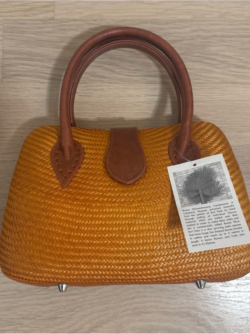 Woven Mini Satchel Handbag in Golden Brown - Picture 2 of 4